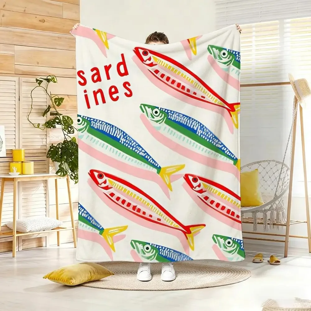 Illustration B-Bright Coastal Seafood Life Throw Soft Warm Throw Blanket for Bedroom Living Room Bed Travel Camping Picnic Gift