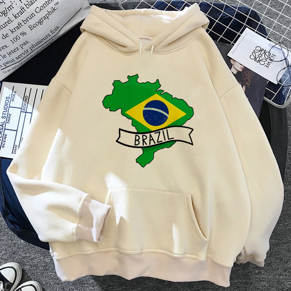 Brasilien Flagge Hoodies Frauen Fleece koreanischen Stil y2k ästhetische kawaii Kapuze weibliche Grafik pullover