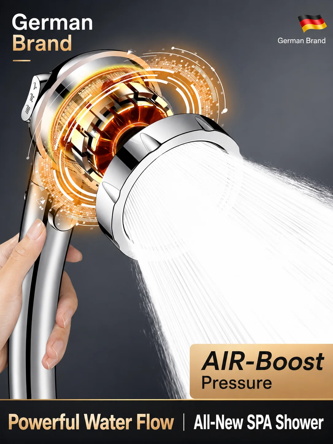 

High Pressure Shower Head Set 5 Modes Adjustable Large Rainfall Showerhead One-Key Stop Water Saving Spray Bathroom Accessories