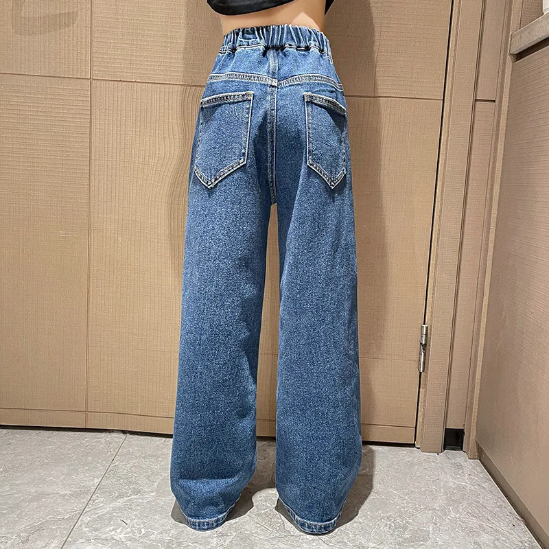 Wide Leg Jeans for Girls 6 8 9 10 11 12 14 Years Spring Autumn Loose Vintage Straight Retro Pants Fashion Teenage Kids Trousers