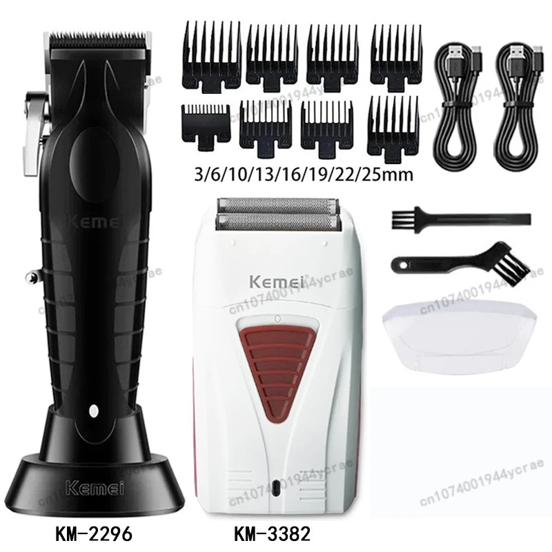 maquina-de-cortar-cabelo-sem-fio-kemei-km-2296-km-1757-km-3382-com-carregamento-usb-lamina-de-corte-zero-e-cabeca-oca-para-barbeiro
