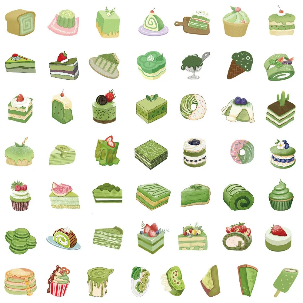 10/50Pcs Dessert Matcha Cake Stickers Pack Mobile Phone Water Cup Waterproof Creative for Children\'s Handbooks Wholesale Sticker