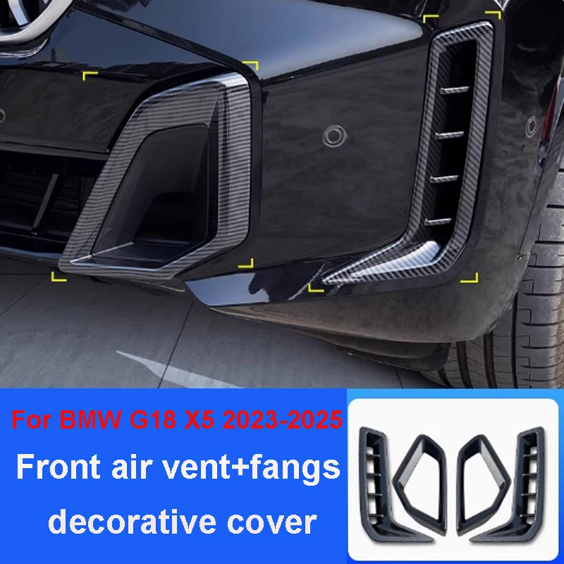

For BMW G05 G18 X5 2023 2024 2025 Car Front Bumper Air Outlet Black Warrior Fang Appearance Decoration Protection Accessories