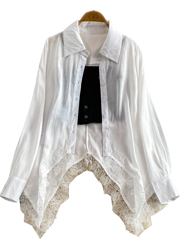 Verano fino gasa larga Sve protección solar prendas de vestir exteriores Súper Hada de las mujeres encaje irregular irt camiseta sin mangas interior coreano Sle...