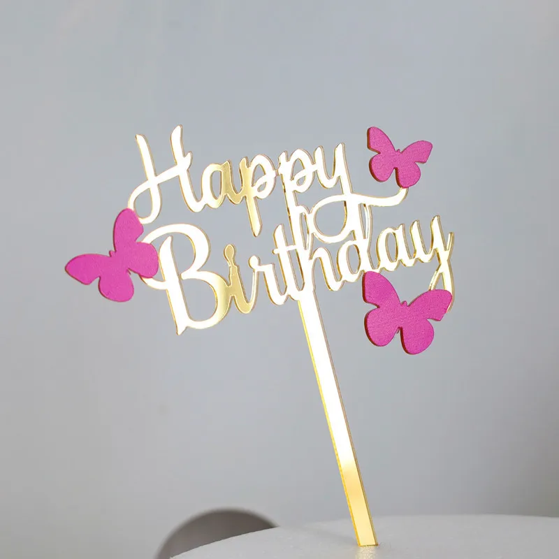 Neuer Einfacher Happy Birthday Cake Topper Dekoration Gold Acryl Kuchenflagge für Geburtstagsparty Kuchendekoration Süße Dessert-Verzierung – Detail 16