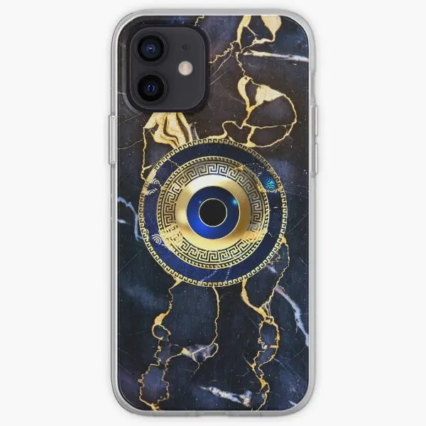 Mati Evil Eye Navy Bluegold Greek Key Go  Phone Case Customizable for iPhone X XS XR Max 11 12 13 14 Pro Max Mini 6 6S 7 8 Plus