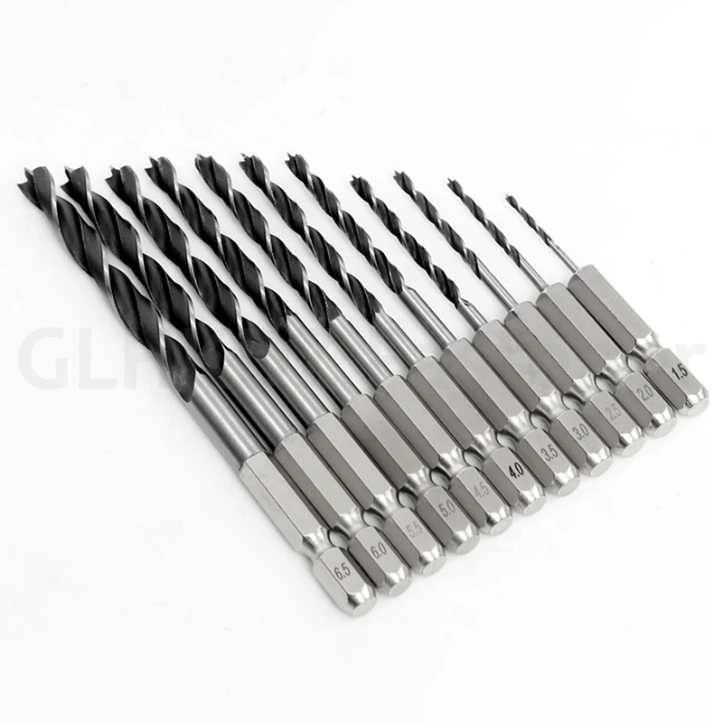 1.5-10mm Three Pointed Woodworking Drill Bit 1/4 Hex Shank Woodworking Specialized Drill Bit Woodworking Hole Reaming Power Tool