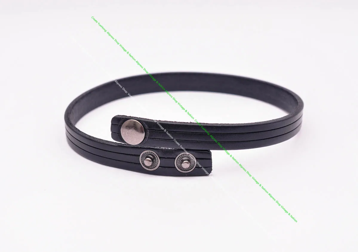 Handcraft Casual Biker Quality Black Line Strip Cowhide Veg Genuine Leather 2 Wrap Bracelet Wristband Cuff Bangle