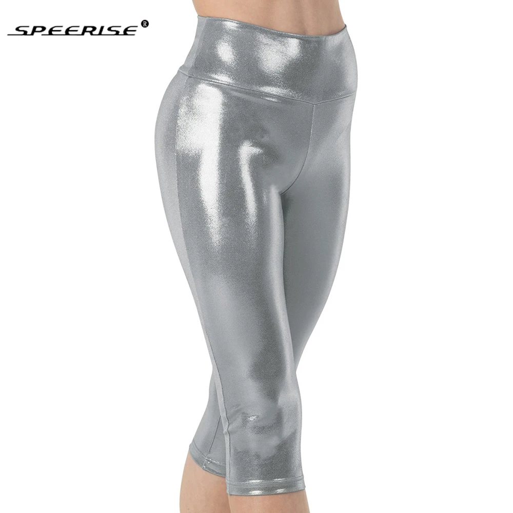 Speerise جديد الصيف طماق لامعة النيون سراويل قصيرة موضة البوليستر دنة Capris الملونة عالية المرونة عادية Leggins