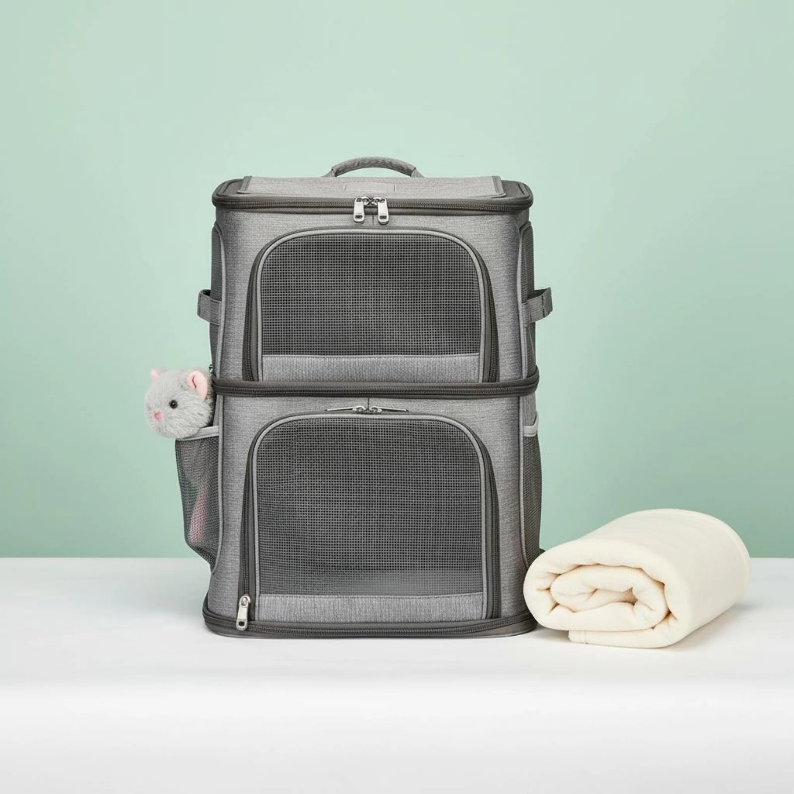 

Double Deck Feline Carrier Backpack Top and Front Entry Double Layer Pet Backpack Pet Gear Storage Pockets Removable Divider