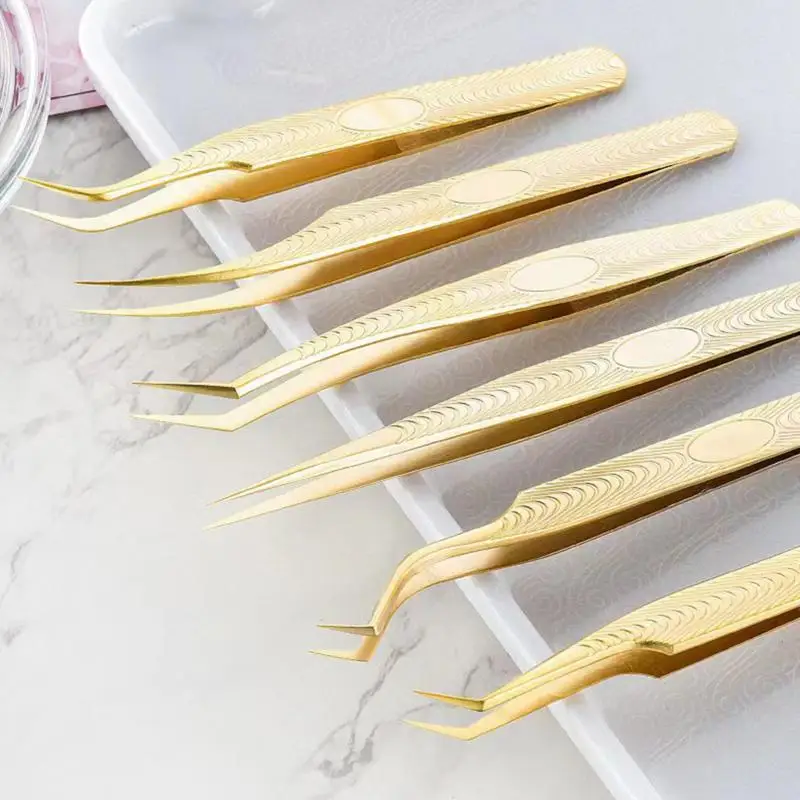 Precision Volume Eyelash Tweezers Professional Stainless Steel Eyelash Extension Clip Individual Curved Strip Lash Tools