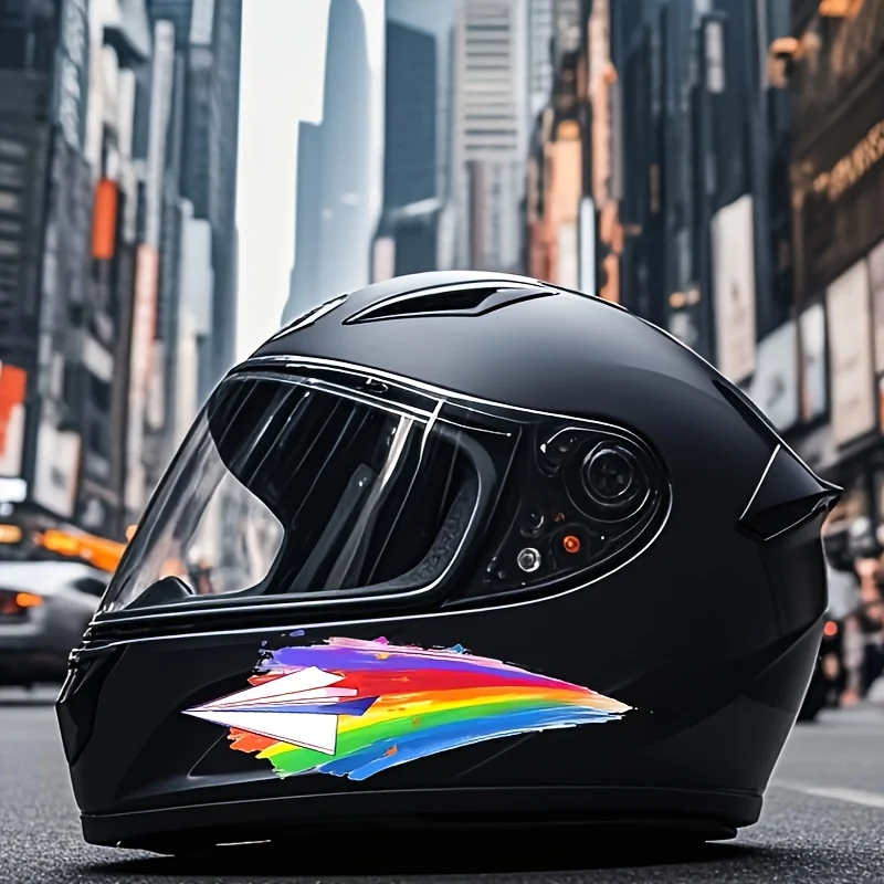 1 Set Rainbow Paper Plane Waterproof Vinyl Stickers, Colorful Decals for Motorcycle Helmet Car Window