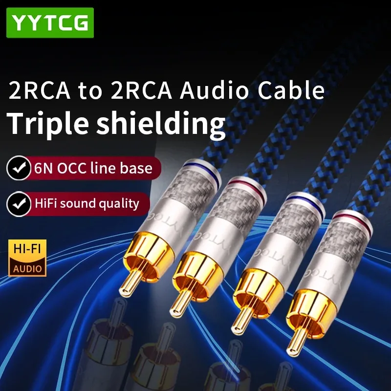 YYTCG 1 Pair RCA Audio Cable 2 RCA to 2 RCA Interconnect Cable High-Performance HIFI Stereo RCA Cable For DVD CD Amplifier Audio