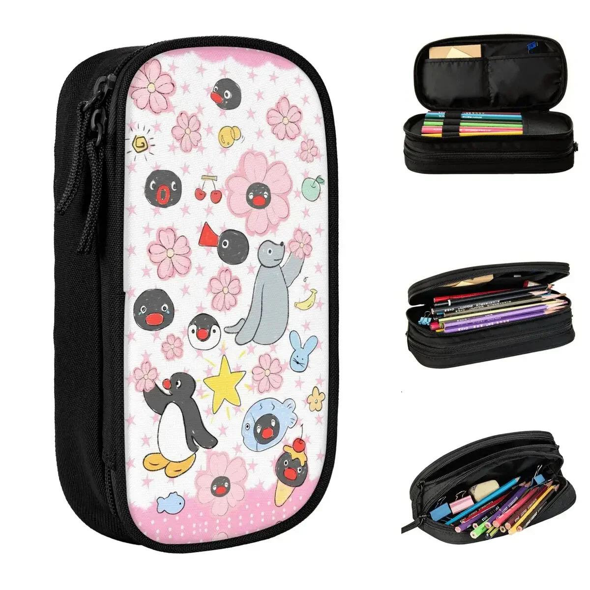 Noot Pingu Pencil Cases Penguin Cartoon Pencilcases Pen Holder for Girl Boy Large Storage Bag Office Zipper Stationery