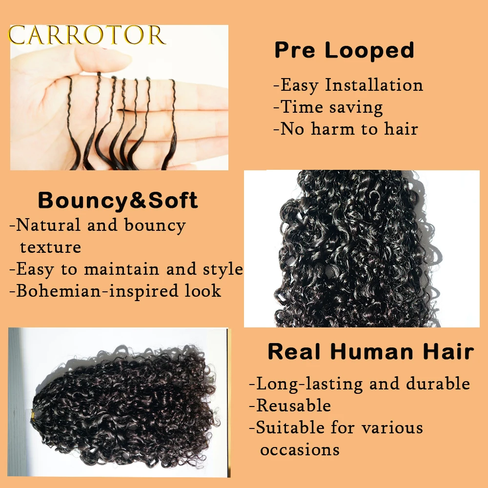 Ekstensi Rambut Keriting Kinky Feather Tanpa Simpul, Ekstensi Rambut Crochet Pra-Pemisah, Rambut Keriting Burma, Rambut Virgin 100% Asli Manusia