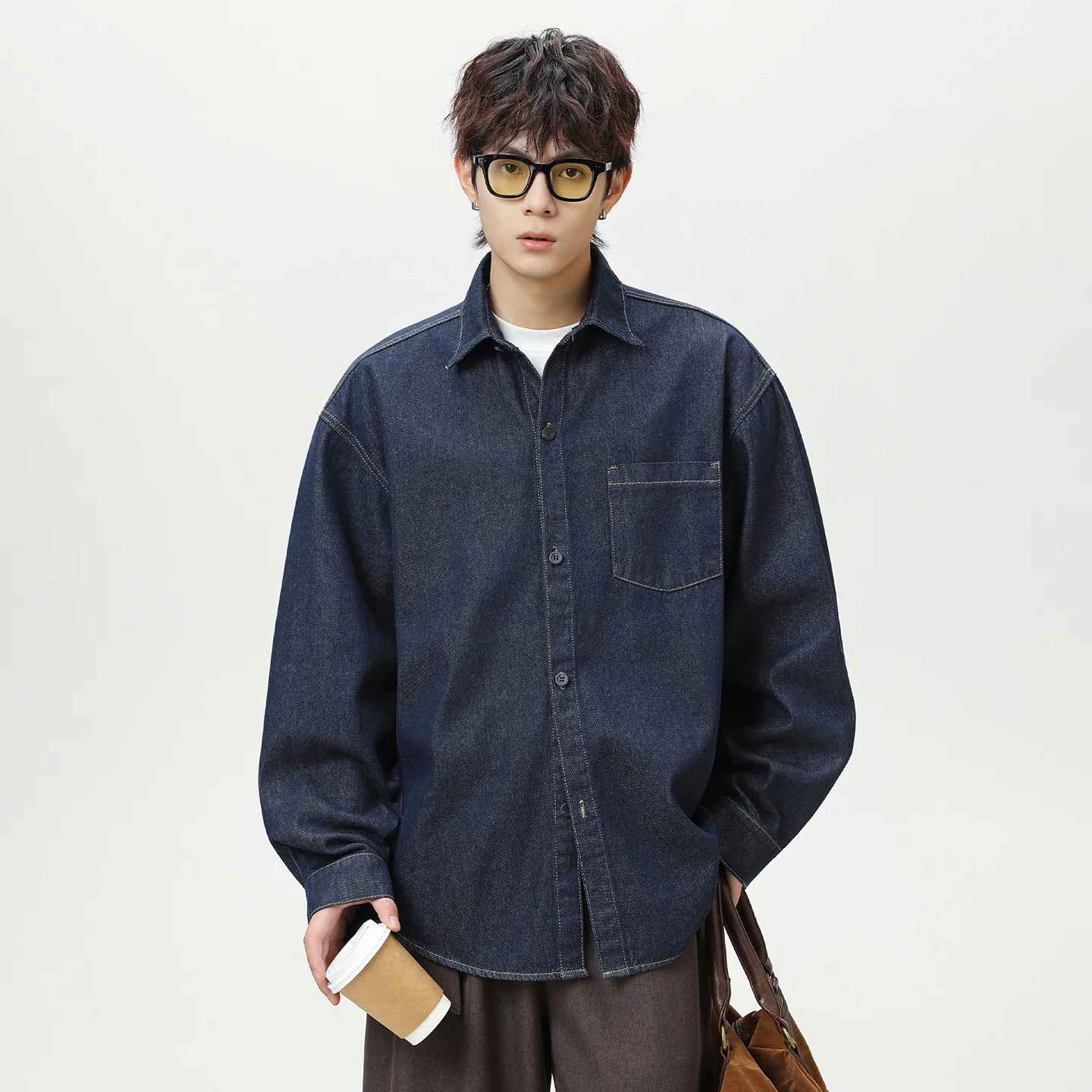 

Мужские джинсовые рубашки, осень 2023, новая куртка, винтажная джинсовая рубашка с длинными рукавами из необработанного денима, свободная повседневная джинсовая рубашка, куртка