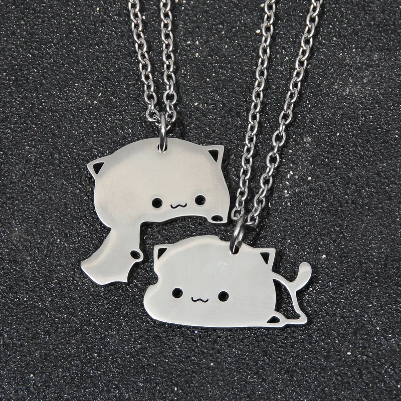 Couple animal Cats puzzle necklace Minimalist Cat stainless steel pendant necklaces for couple charm matching necklace set