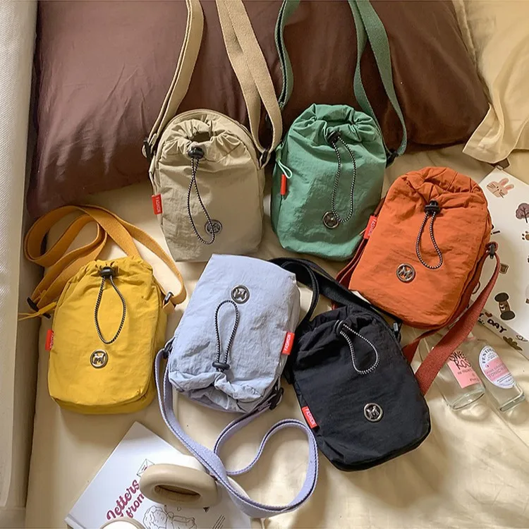 Nylon Sports Phone Bag for Men Women Multifunctional Casual Crossbody Shoulder Bag Fitness Drawstring Water Bottle Bag