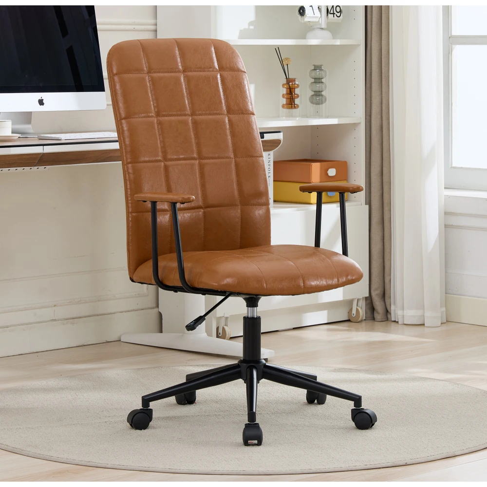 

Antique brown PU leather color office chair, with armrest, high backrest, soft foam seating, 360 degree swivel