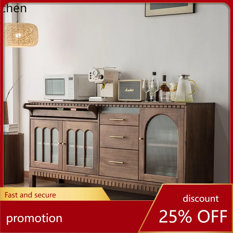 

HT dining side cabinet, all solid wood retro style, integrated storage cabinet against the wall, large-capacity locker