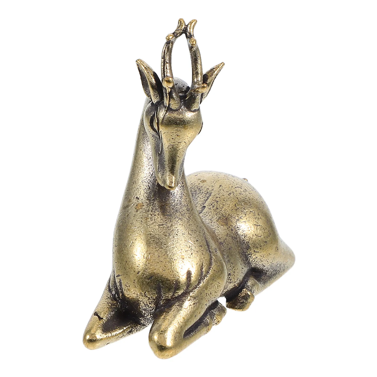 

Sika Deer Desktop Decor Brass Vintage Figurine Bookshelf Ornament Miniature Elk Statue Animal Sculpture Tea Pet