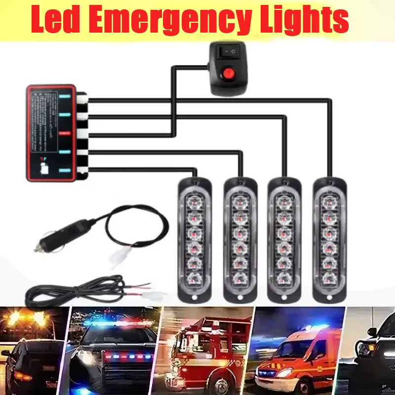 12V 4x4 Auto LED Emergency Lights LED Side Light Stroboscopes 12V Grille Emergency Signal Lamp Red Blue For Truck Offroad