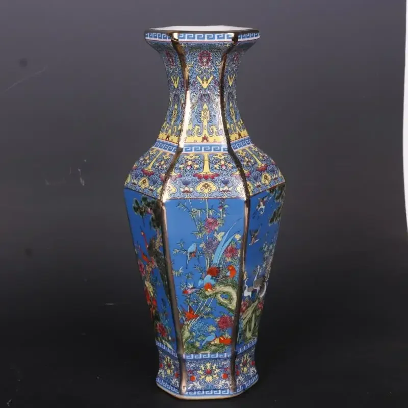 

Blue Vase Antique Qianlong Enamel Flower Vase Gold Ceramic Vase Decoration 10 Inch Tall Long Vases Bottle