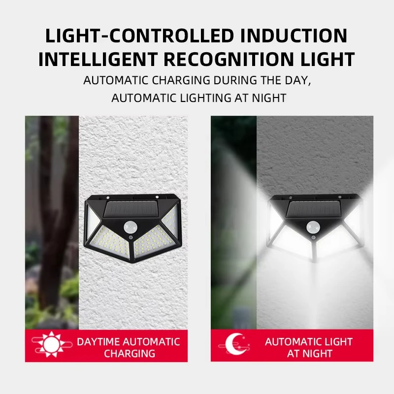 100 LED Solar Lights Outdoor Wall Lamp 3 Modes 270° Lighting Angle IP65 Waterproof Motion Sensor Security Lights Wireless Lights