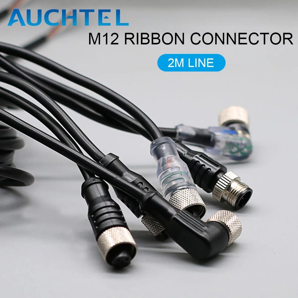 2m Line M12 4 5 Pins PVC LED IP67 Sensor Cable Connector Type A Socket Plug Waterproof Male&Female Straight Angle Flange