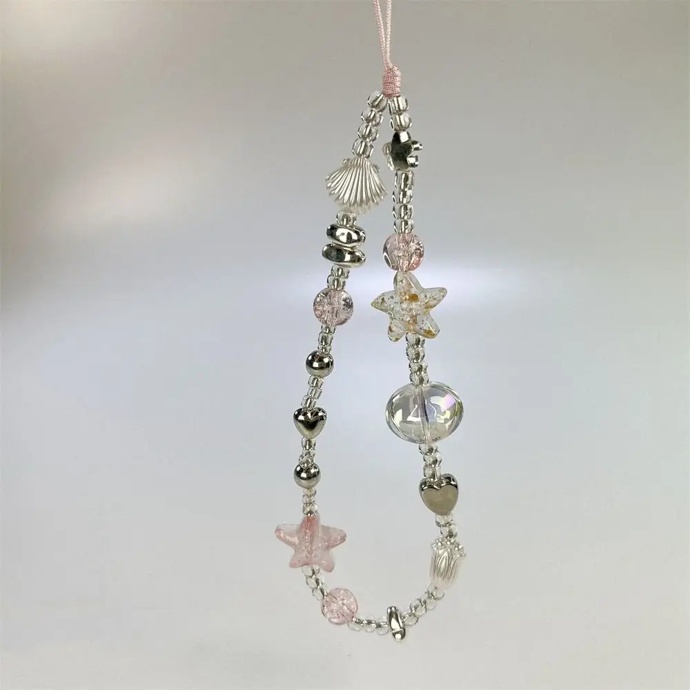 

Y2K Silver Cell Phone Strap Clear Star Sweet Girl Phone Lanyard Wrist Strap Hanging Cord Beads Phone Chain Women Girl