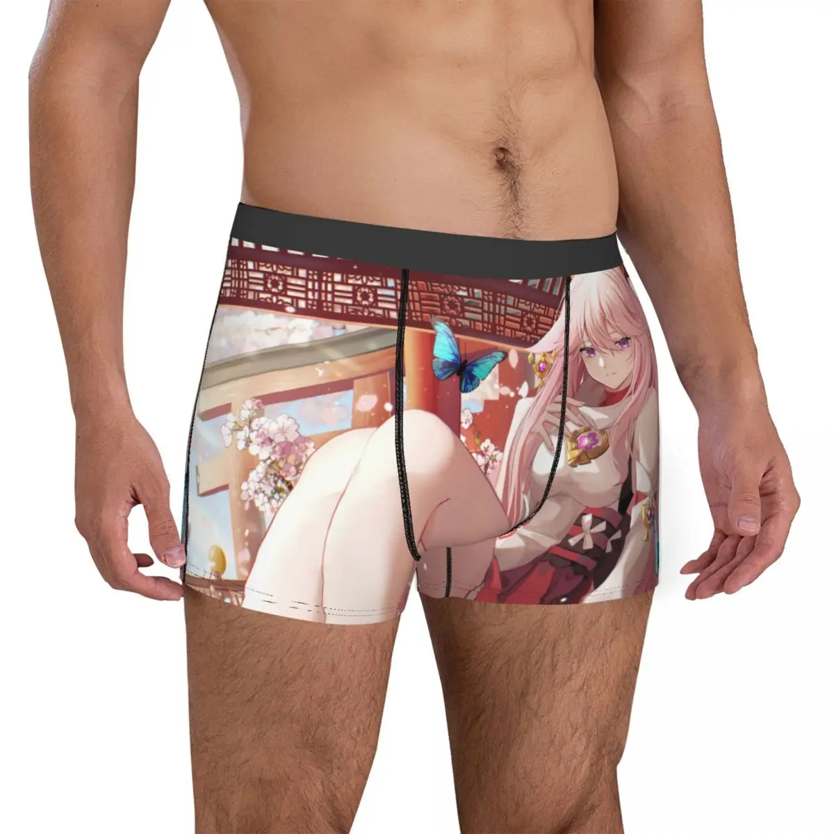 Mens Yae Miko Anime Impact Boxer Shorts Panties Breathable Underwear Male Humor Size Underpants Polyester