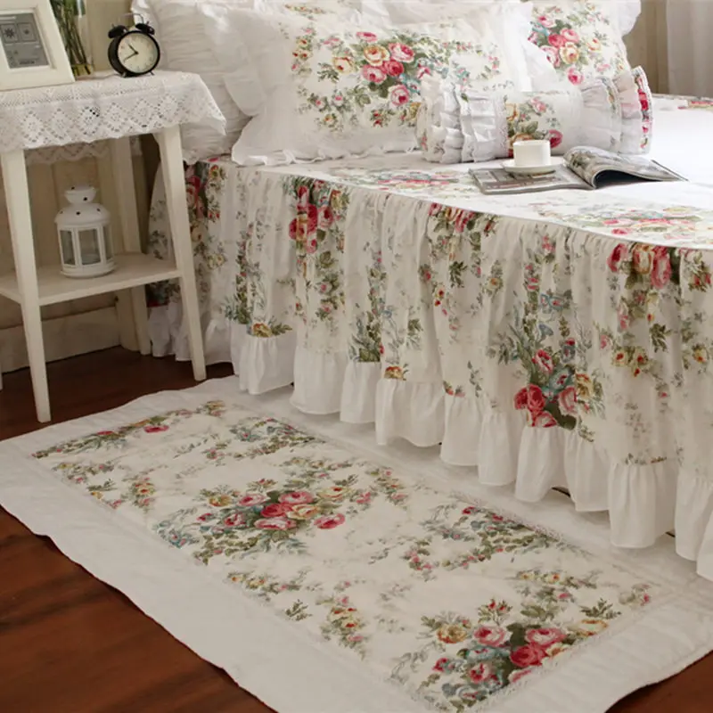 1 Piece 75x75cm Beautiful Rose Print Carpet Thicken Bedroom Floor Tapetes Princess Tapis Lace Rug Carpets for Living Room