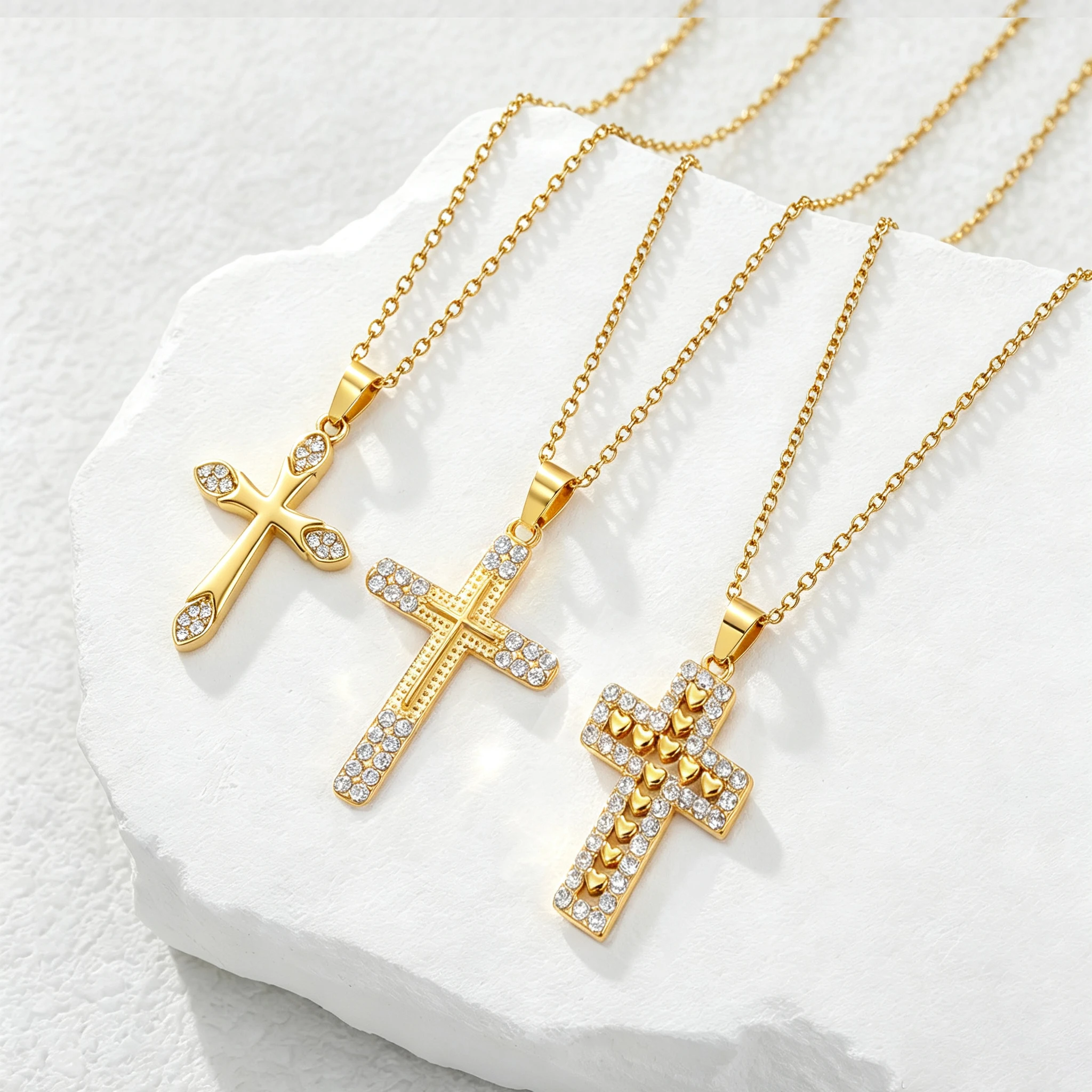 Zircon Cross Pendant Stainless Steel Trendy Classical Necklace For Women Man Redemption Bless Amulet Christ Jesus Jewelry