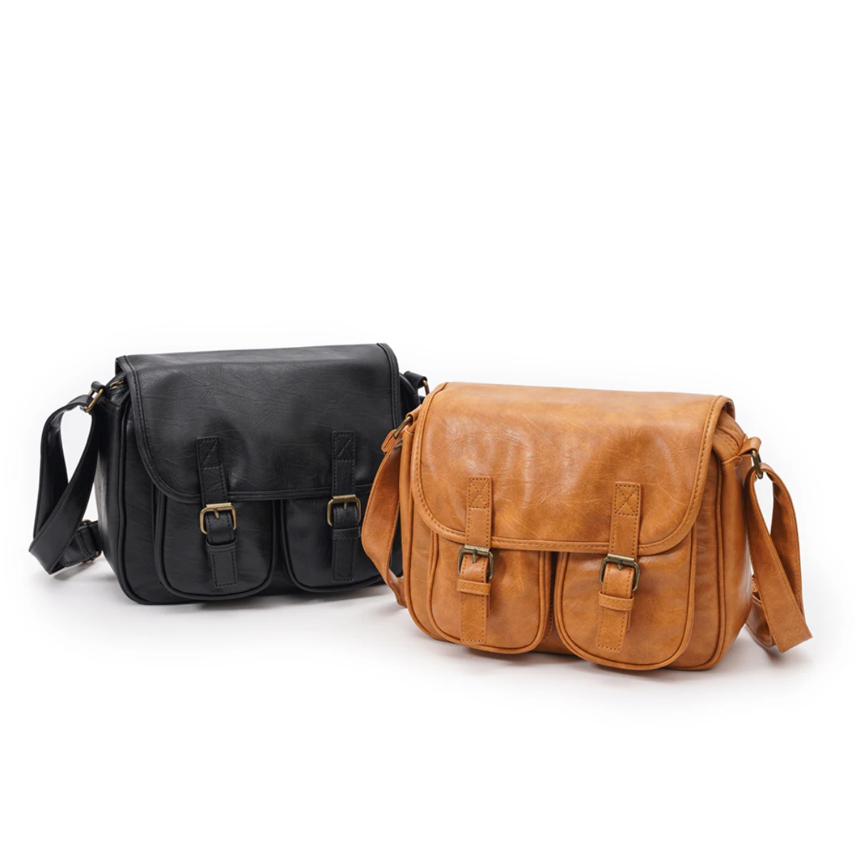 

New Trendy Street Shoulder Bag 12inch Tablet Bag Retro Leather Small Square Bag Casual Slant Cross Bag Riding Satchel Phone Bag