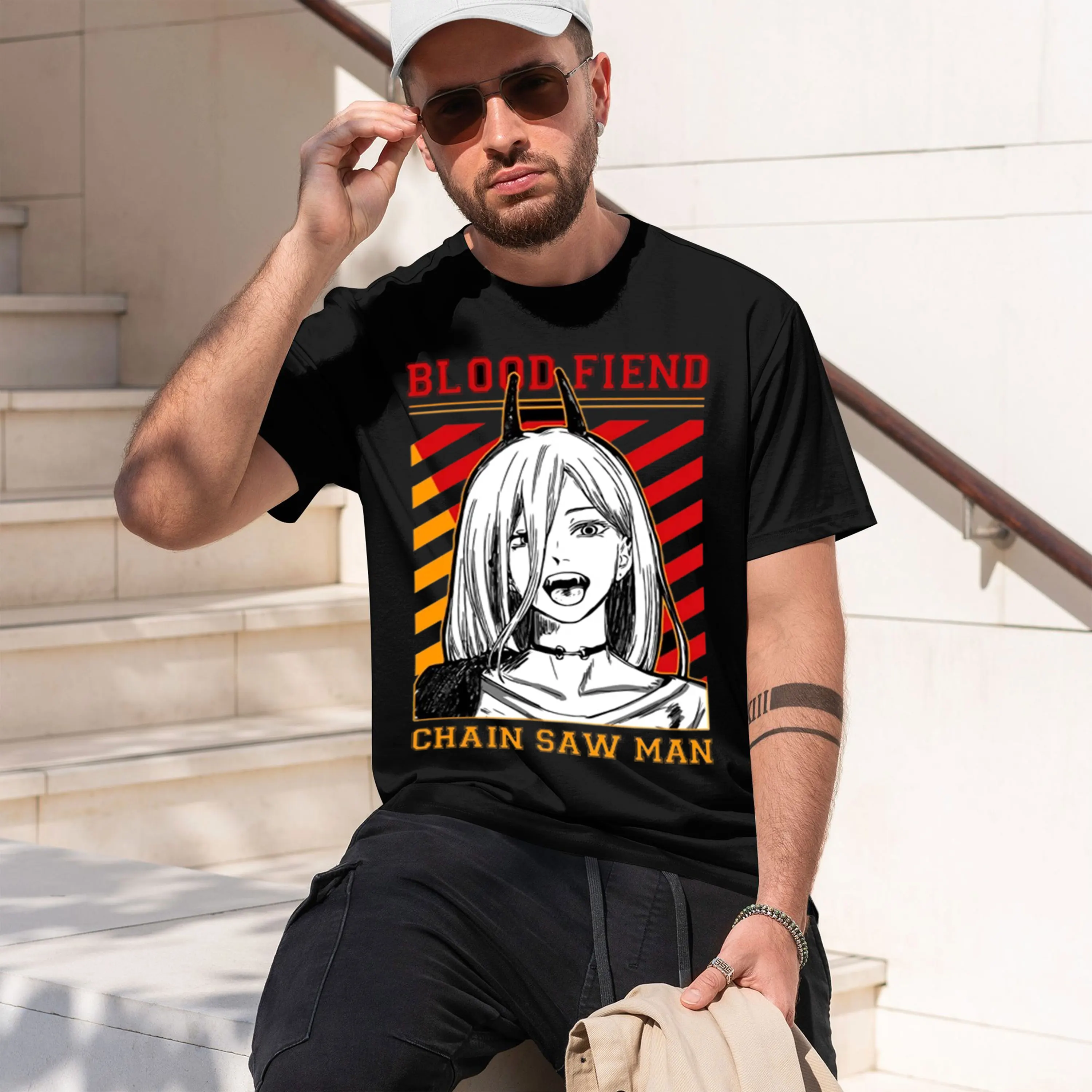 Anime Style Men's T-Shirt Blood Fiend Man Character Design Summer Casual Wear Gift For Anime Fans 2026 New Model Short-sleeve cr