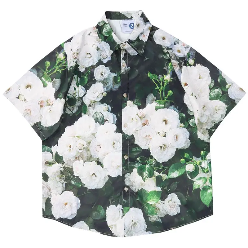 Summer Woman Clothes Chic Short Sleeve Shirt Flower Printing Floral Chinese Retro Style Casual All-match Loose Trend Polo-neck