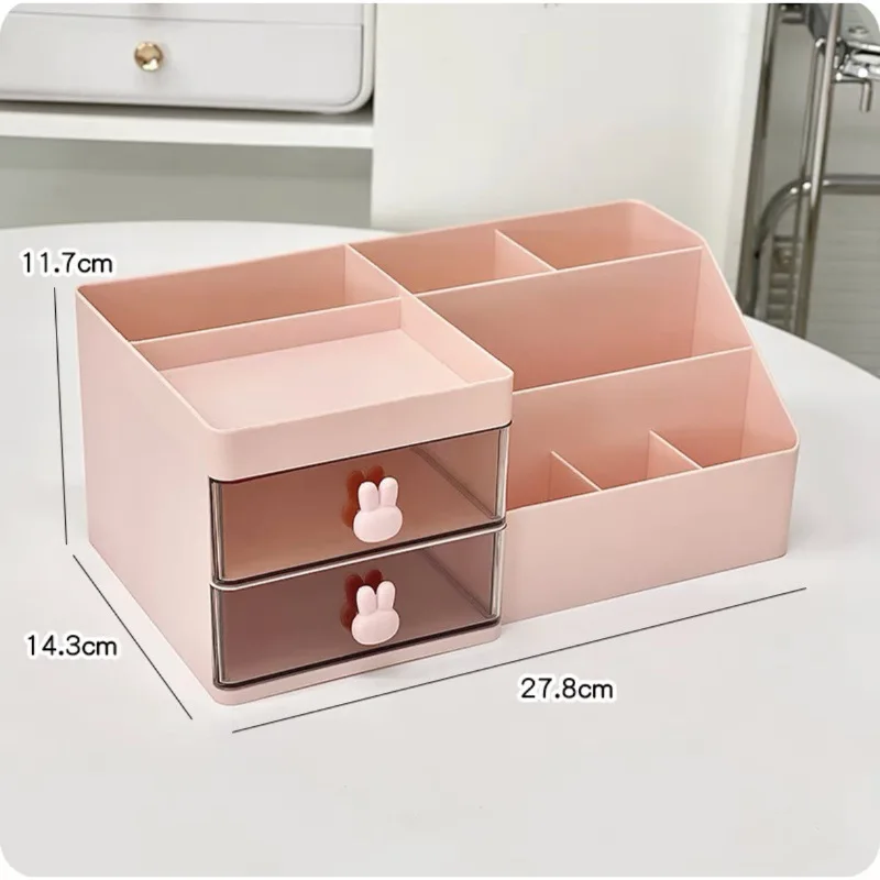 Desktop Cosmetic Storage Box Organizer Drawer Office Storage Rack Stationery Desk Pen Holder Bunny Drawer Organizer Cute Kawaii