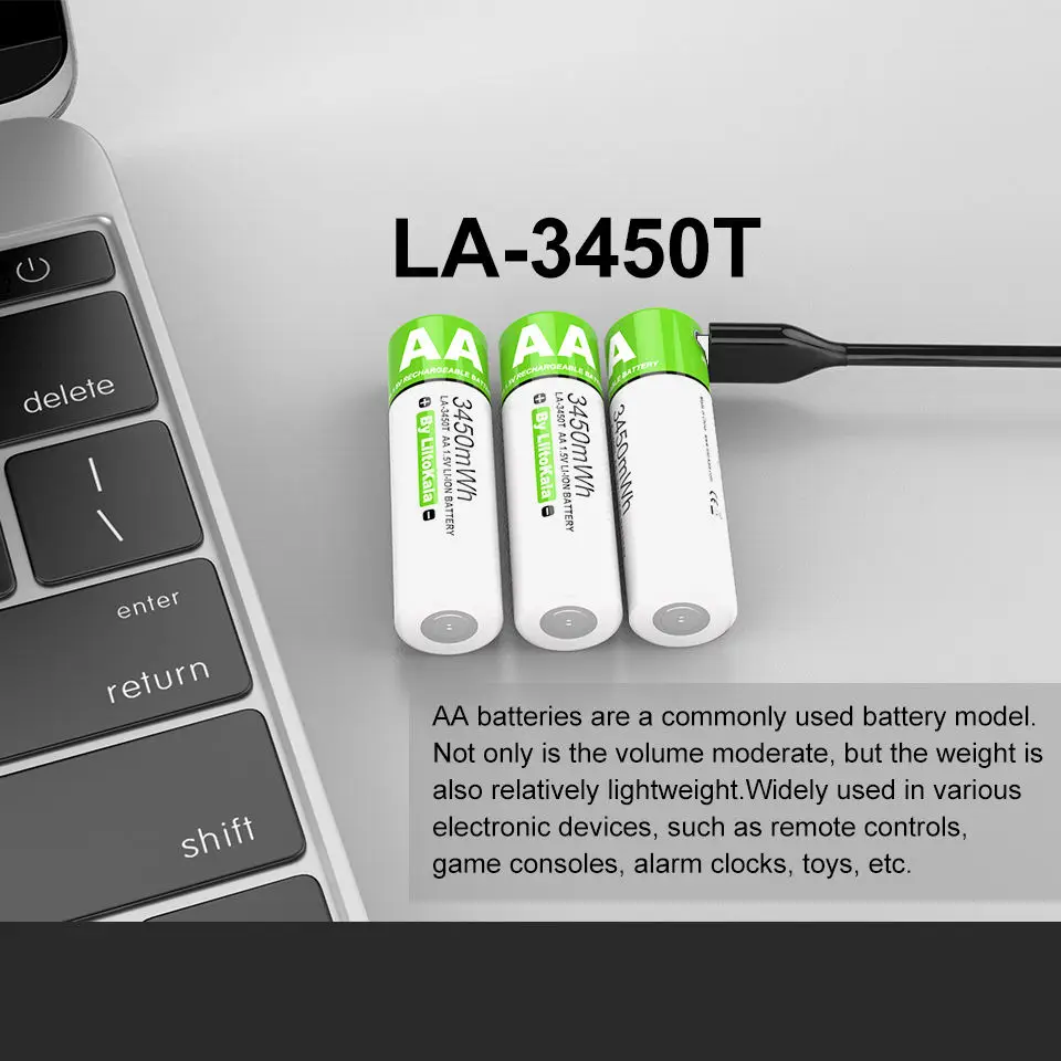 LiitoKala AA 1.5V 3450mWh Large Capacity Lithium Rechargeable Battery Type-C USB Fast Charge for Mouse Toy