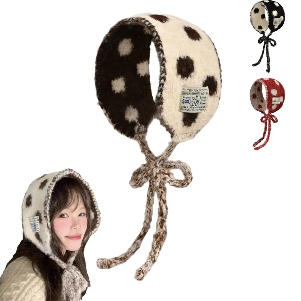 New Knitted Earmuff Hat Scarf Polka Dot Strap Tie Earmuff Hat Earflap Multifunctional Earmuff Scarf Winter Wear