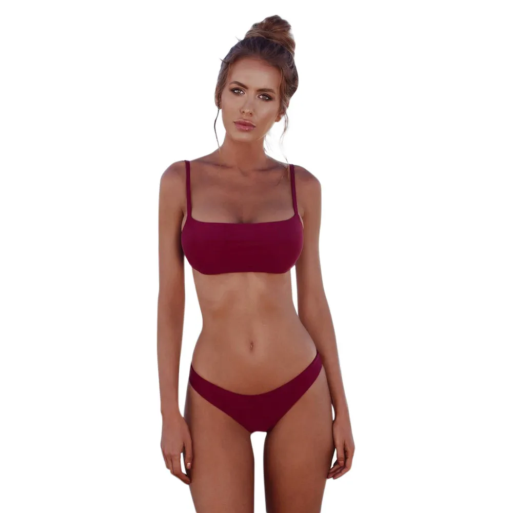 Women Sexy Bikini Sets Bathing Suit Solid Two Piece Separates Swimsuit Summer Hawaiian Tankinis Beachwear Bra & Brief Swimwear