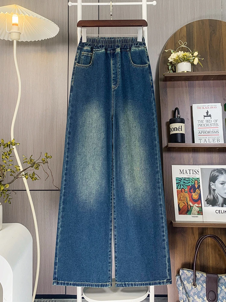 

Женские джинсовые джинсы High Street, новинка 2023 года, осень Stonewash, высокая эластичная талия, широкие свободные женские джинсы, уличная одежда, джинсы, брюки