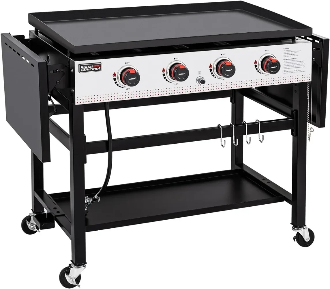 

4-Burner Flat Top Gas Grill with Folding Side Tables 36-Inch Propane Griddle Station for Outdoor BBQ Events, Camping Barbecue