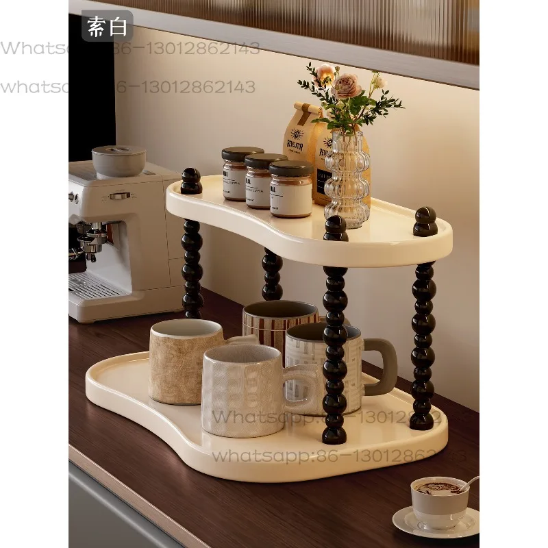 

Cup Storage Shelf Dining Table Storage Water Cup Holder Premium Desktop Double Layer Coffee Cup Cream Wind