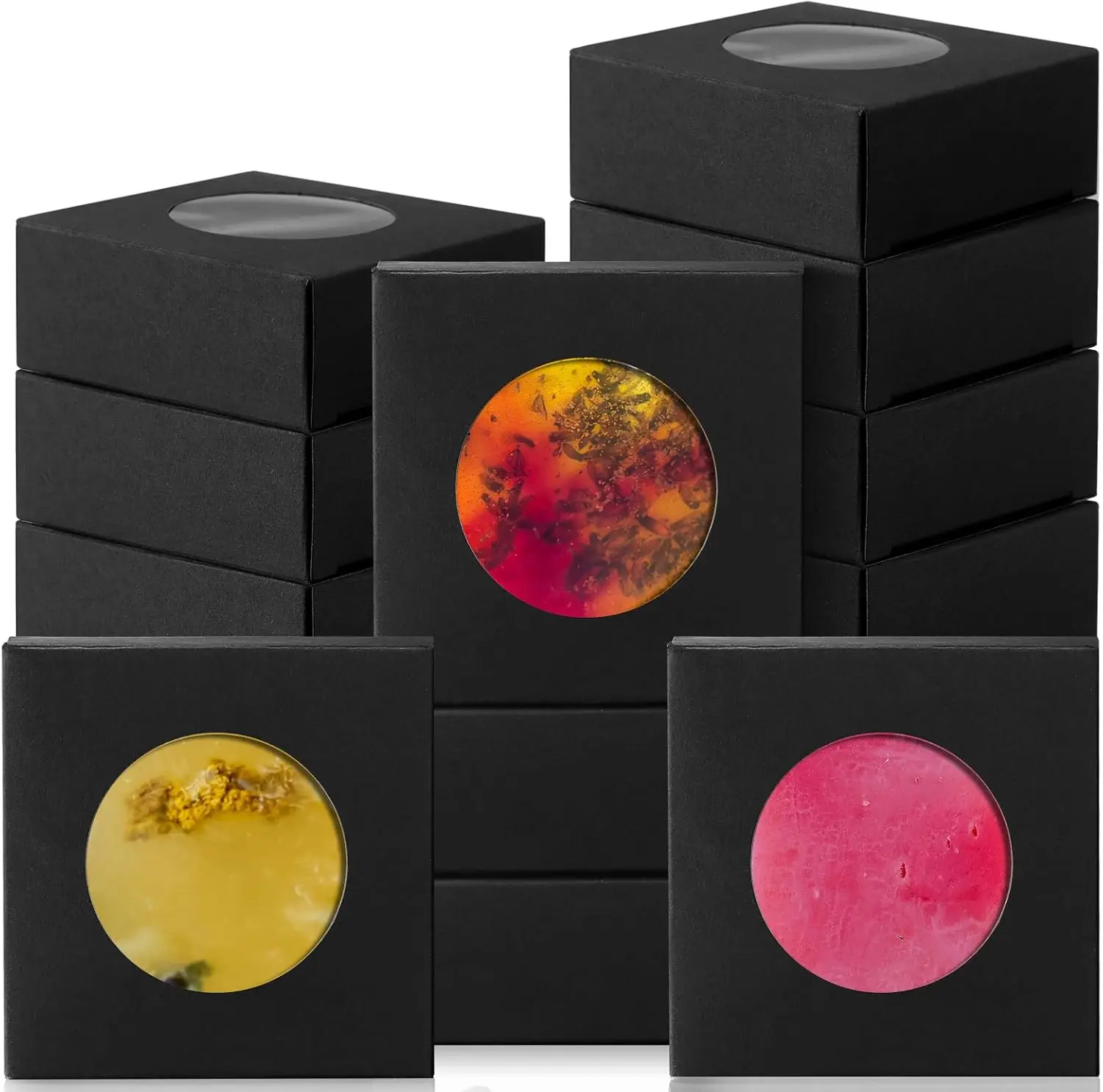 

100 Pcs Soap Boxes for Homemade, 3 x 3 x 1.2 Inch Small Paper Gift Packaging Boxes with Window, Gift Wrappers for Soap Packaging