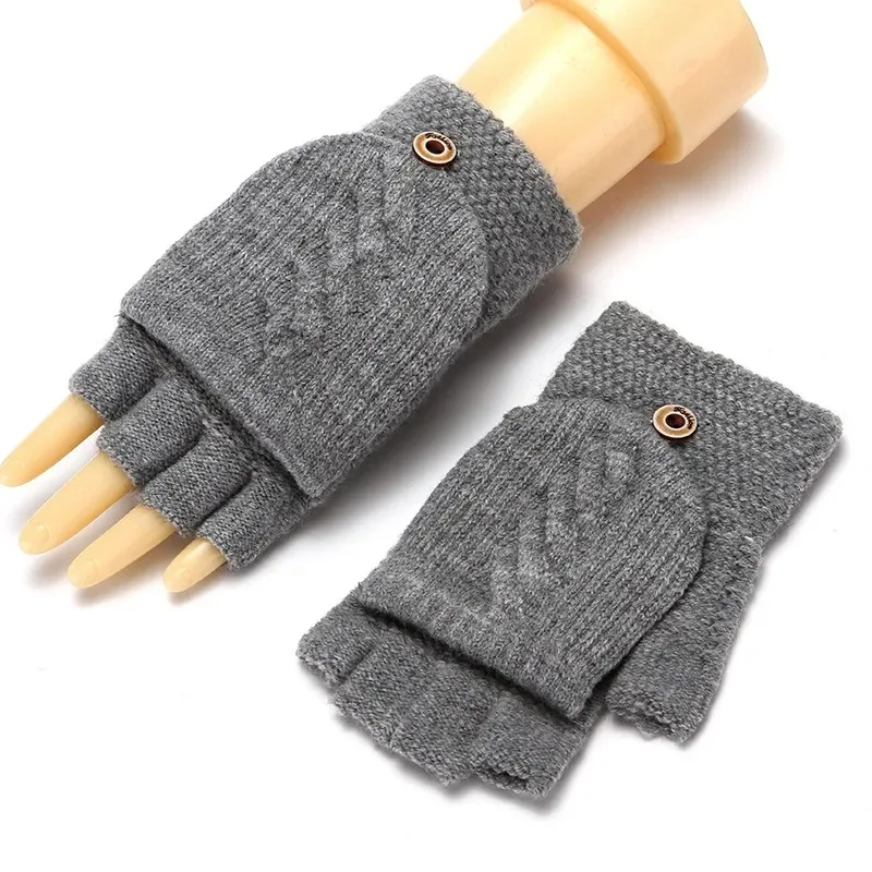 

Wool Knitted Fingerless Flip Gloves Winter Warm Flexible Touchscreen Gloves for Men Women Unisex Exposed Finger Mittens Glove