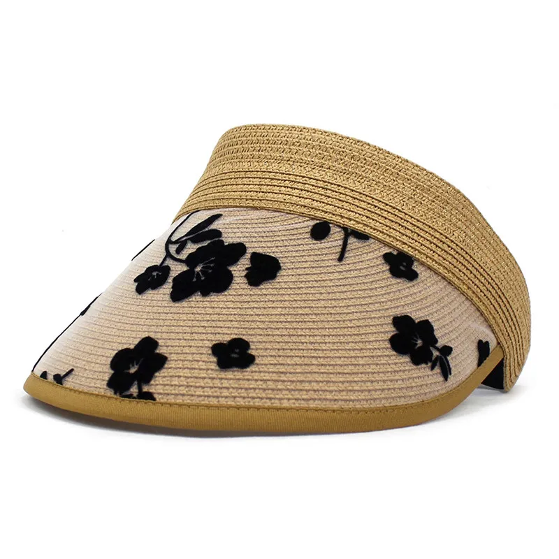 Summer Straw Hat Flower Embroidery Visors Sun Protection Cap For Women 13