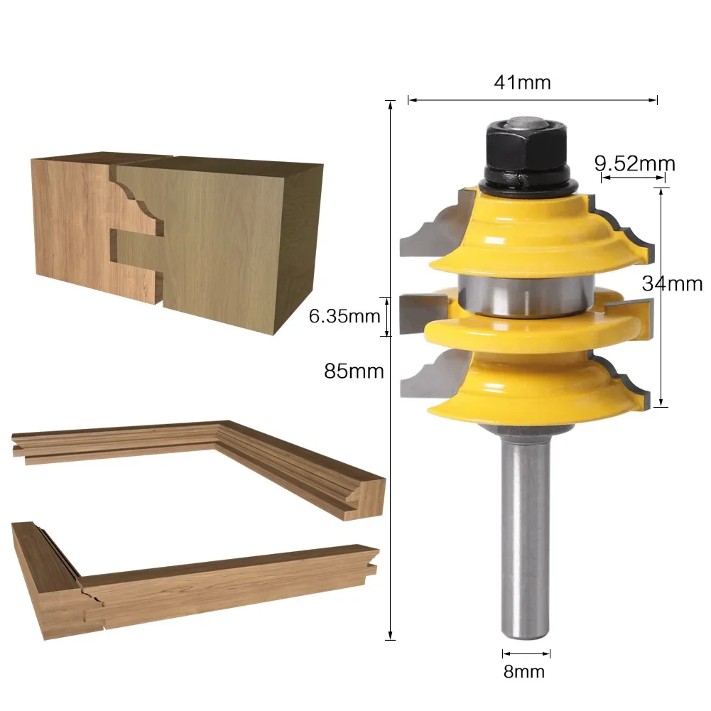 1PC 8MM Shank Milling Cutter Wood Carving Rail & Stile Router Bit Ogee Stacked Wood Cutting Tool Woodworking Router Bits Tools