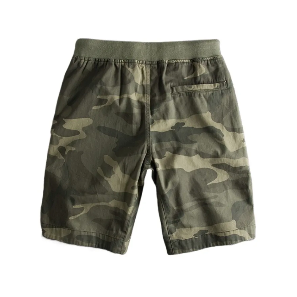 Customized LOGO men's washed and old pure cotton personalized camouflage summer casual sports shorts