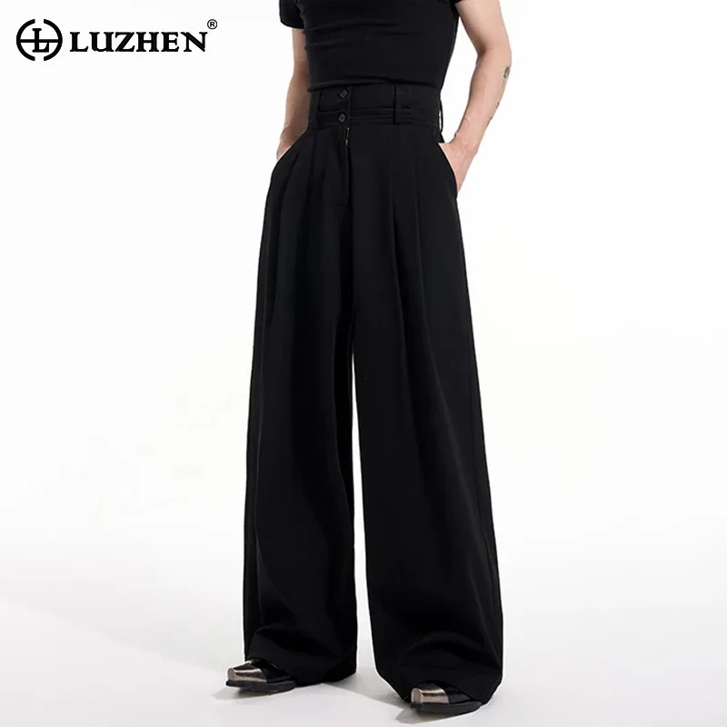 

LUZHEN Solid Casual Design 2025 Color Straight New Pleated Pants Men's Stylish Luxury Loose Wide Leg Trouser Male Clothes JY5538