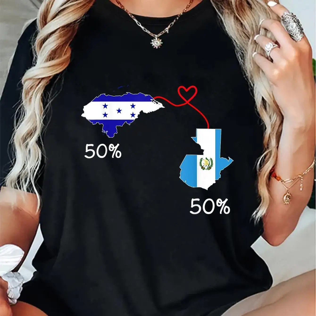 

Honduras Guatemala Flag Map T-Shirt - Mixed Heritage Dual Nationality Patriotic Gift for Men Women, Love Connection Culture Top